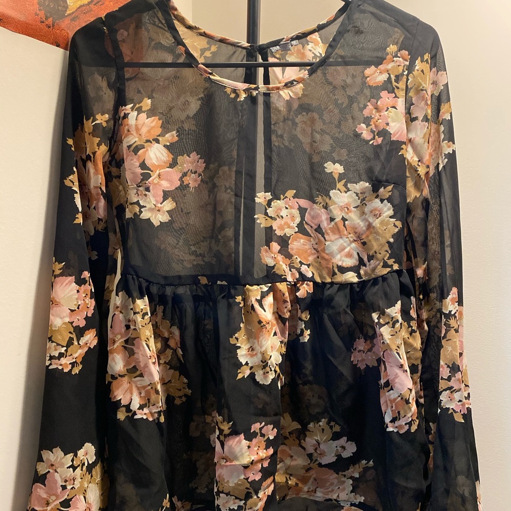 Floral Mesh Peplum Blouse